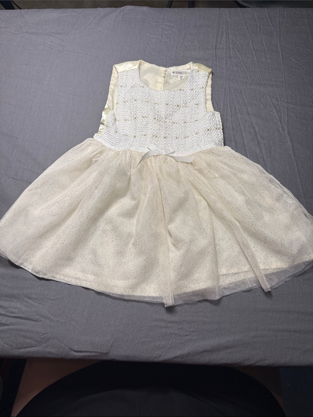 Nannette Cream and White Textured Holiday Dress – Toddler 3T